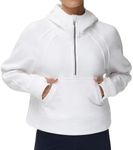 THE GYM PEOPLE Womens' Hoodies Half Zip Long Sleeve Fleece Crop Pullover Sweatshirts with Pockets Thumb Hole White