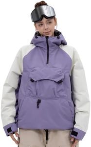 SNOWVERB Womens Snowboard Baggy Anorak Half-zipper Snow Jackets Camo Leopard Waterproof Mountain Ski Coats with Hood (US, Alpha, X-Large, Regular, Regular, Purple/Off-white)