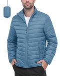 Outdoor Ventures Men's Packable Puffer Jacket Insulated Lightweight Puffy Coat Warm Portable Padded Water Resistant Jacket for Hiking Travelling Camping Grey Blue L