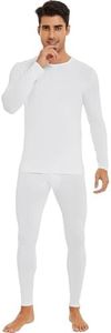 WiWi Thermal Underwear for Men Bamboo Viscose Long Johns Set Soft Warm Base Layer Lightweight Top and Bottom Sets S-XXL, Pure White, XX-Large