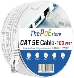 ThePoEstore 100 ft Cat 5 Ethernet Cable，Cat5e Internet Network LAN Cables，350MHz RJ45 Gigabit White Snagless Patch Cord，for PC, Server, Router, Modem, TV, PS5 Ethernet Device