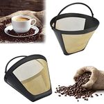 STCRERAG 2 Pcs Coffee Filter Universal Permanent Coffee Filters Reusable Coffee Mesh Basket Cup Coffee Dripper Pour Over Coffee Filter Gold Tone Filter 8 to 10 Cups Size