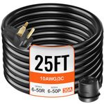 VEVOR Welding Extension Cord 30Amp 25Ft 250V, Welder Extension Cord with NEMA 6-50 Plug, Welding Power Cord 10 Gauge 3 Prong, Welding Cord for MIG, Plasma, TIG, Arc Welder, Black