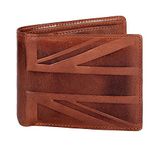 Hudson & James Designer London Real Distressed Leather Mens Wallet with Zip Coin Pocket Credit Carder Holder Bifold Purse UK Union Jack (Tan Crunch)