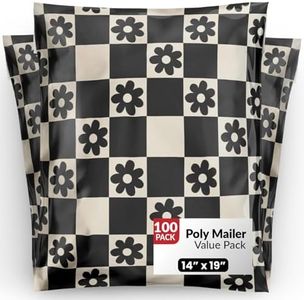 Package Mint Poly Mailers 14x19, Daisy Checkerboard Shipping Bags, 100 Pack