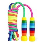 HiUnicorn 16.4ft / 5m Rainbow Long Double Dutch Jump Rope for Multiple Skippers, Wooden Handle Adjustable Braided Skipping Rope for Boys & Girls Group Exercise Supply at School Spring Outdoor (Rainbow 1-Pack)