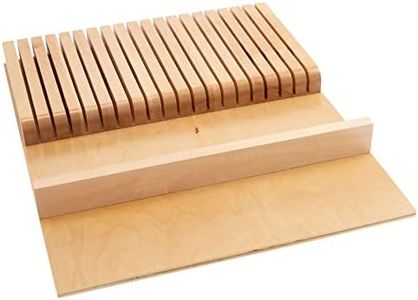 Rev-A-Shelf 4WKB-1 Trimmable 19 Slot Custom Knife Block Tray Kitchen Drawer Organizer Insert with Eating Utensil Holder Tray, Wood