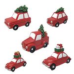 Set/5 Red Car Christmas Decorations - Cars with Xmas Tree Accents - Festive Christmas Tree Ornaments