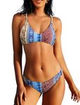 ZAFUL Women's Solid Spaghetti Strap Bralette Bikini Set Two Piece Swimsuit, 1-bohemian, XL