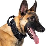 OneTigris Tactical Dog Collars with Handle,Military Dog Collar for Large Dog,Adjustable Nylon Collar German Shepherd Collar with Heavy Duty Metal B (L, Black)