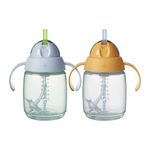 Tommee Tippee Trainer Straw Cup, 240ml, Easy Transition Toddler Cup for 6 Months+, with Silicone Weighted Straw and Easy-Hold Handles, Blue and Orange, 2 Pack