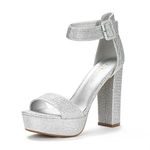 DREAM PAIRS Women's Hi-Lo Silver Glitter High Heel Platform Pump Sandals - 7 M US