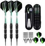 Professional Soft Tip Darts Set 20 Grams W/O-Rings- 30 Darts Plastic Tip + Green Aluminum Shafts + 6 Standard Flights + Portable Case for Electronic Dart Board