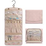 BAGSMART Travel Hanging Jewelry Organizer Case Foldable Jewelry Roll with Hanger for Journey-Rings, Necklaces, Bracelets, Earrings, Soft Pink