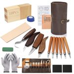 Ykall 28-Piece Wood Carving Kit for Beginners – 4 Carving Knives, 6 Detail Knives, 10 Wood Blocks with Thick Leather Bag – DIY Whittling Set & Gift