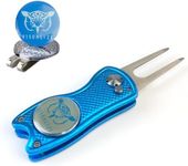 KOFULL Metal Foldable Golf Divot Repair Tool with Magnetic Ball Marker Blue Color