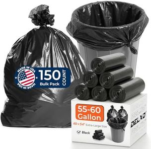 Delxo 55-60 Gallon Trash Bags, 150 Count, 40×54'' Large Black Garbage Bags – Light-to-Medium Duty Star-Seal Can Liners for Commercial, Lawn and Leaf Bags – Bulk Value Pack, Made in USA