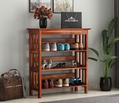THE WOODEN CITY Wooden Shoe Stand for Home | Solid wood Shoe Storage Multipurpose Shelves Shoe Stand for Chappal Slipper Sneakers Footwear Space Saving Portable Shoe Rack (Honey)