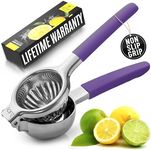 Zulay Lemon Squeezer Stainless Steel with Premium Heavy Duty Solid Metal Squeezer Bowl and Food Grade Silicone Handles - Large Manual Citrus Press Juicer and Lime Squeezer Stainless Steel (Purple)