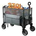 TIMBER RIDGE 8 Cu.Ft. Extra Large Collapsible Folding Wagon Carts, Heavy Duty Outdoor Camping Utility Wagons with Extended Height, Adjustable Handle, Cup Holders(Gray)