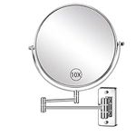 AusDaur Wall Mounted 10X Magnifying Makeup Mirror 8” Doule-Side Wall Mount Mirror with Extension Arm 360 Swivel Make Up Shaving Mirror for Bathroom and Hotel Chrome