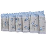 Dreamskull Cotton Short Curtain Country Rural Pastoral Style Floral Print with Blue and White Checked Cafe Kitchen Bistro Restaurant Multifunctional Curtain/ Gingham Small Window Valance 150 cm Wide