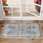 Dripex Washable Door Mat for Entryway 60x110cm, Blue Vintage Door Rug for Front Back Door Short Pile, Machine Washable Kitchen Rug Non Slip Bath Rug for Bathroom