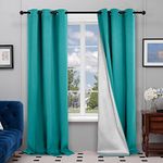 Deconovo Room Darkening Blackout Curtains Thermal Insulated Grommets Energy Saving Drapes with Silver Coating Sunlight Blocking Drapes for Living Room 42W x 84L inch Turquoise/Teal 2 Panels