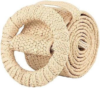 Women Woven Rattan Wide Stretch Straw Belt(Beige)