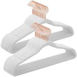 SONGMICS Velvet Hangers, Non-Slip Hanger, Rose Gold Color Swivel Hook, 30-Pack, White UCRF026W30