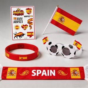 Yunniviva Spain Fan Accessories Kit for World Cup 2026 - Soccer Fans Pack Includes Scarf, Small Handheld Flag, Wristband, Temporary Tattoo, and Novelty Fan Glasses for Match Day & Soccer Party Favors