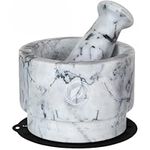 Laevo Mortar and Pestle Set (Marble) - 5.6 Inch, 2.2 Cup - Reversible- Solid Stone Grinder - Guacamole Mortar and Pestle Large - Included: Silicone Lid/Mat and Spoon