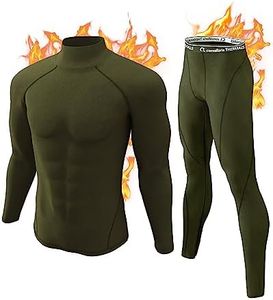 CL convallaria Thermal Underwear for Men,Long Johns Winter Hunting Gear Sport Skiing Base Layer Top and Bottom Set Midweight Army Green Medium