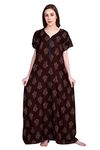 Girls and Moms Women's Alpine Botanical Leaves Print Maxi Nightgown with Pocket (XX-Large, Brown)