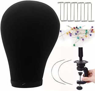 UPerfe Wig Head Stand With Mannequin Head for Styling Display Making Kit 22 inch Black Maniquins Canvas Block Head for Wigs (Canvas Wig Head With Tripod Stand, T-Pins, C-Pins, Colorful Round Pins)