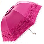 zmgmsmh Foldable Lace Parasol Travel sun rain Umbrella Compact anti UV Resistance Princess Umbrella Sun Umbrella for Women Girls (Lace Rose red)