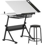 Fusion Drafting Table with Stool, Height Adjustable Desk with Tilt Top, Charcoal / White
