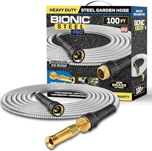 Bionic Steel Pro Metal Garden Hose 100ft, Rust Proof 304 Stainless Steel Water Hose with Brass Fittings, Flexible & Heavy Duty Hose, Lightweight, Kink Free & Easy Coil Outdoor Hose- 2021 Model