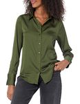 Amazon Essentials Women's Classic-Fit Satin Button Down Blouse (Available in Plus Size), Dark Olive, XL