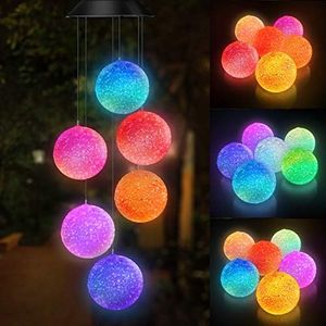 Colour Changing Solar Power Wind Chime Spiral Spinner Crystal Ball Wind Mobile Portable Waterproof Outdoor Decorative Romantic Wind bell Light Patio Yard Garden Home (Black Solar Panel)