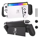 Hosanwell Handheld Grip Compatible with Nintendo Switch/OLED - Comfortable & Ergonomic Hand Grip, Joy Con & Switch Accessories - Black [2 Thumb Caps Included]