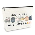 Animal Lover Gifts for Women Girl Kids, Funny Washed Double-sided Printied Waterproof Linen Small Make-up Bags for Purse, Cat Lovers, Makeup Bag for Women