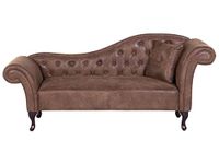 Chaise Lounge Vintage Chesterfield Brown Faux Suede Button Tuft Right Lattes