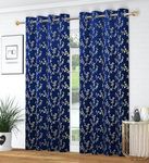 FABDRAPE Heavy Velvet Fabric Room Darkening Floral Design Curtains 7 Feet for Door, Navy Blue, Pack of 2 Pieces
