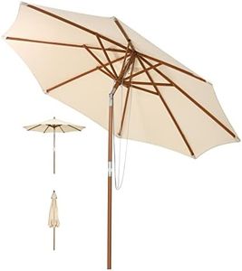 GOPLUS Parasol de Jardin Exterieur 2,7M, Parasol Inclinable avec 8 Baleines, Poteau en Bois, Anti-UV, Parasol à Corde pour Balcon Plage Jardin, Beige, Base Non Incluse