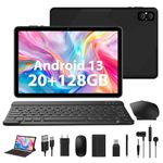 AXETOP Tablet 10 inch Android 13 Tablet PC,5G WiFi Quad-Core 2.0 GHz,20GB RAM+128GB ROM (1TB TF),8000mAh, 8+5MP Dual Camera, Tablet with Case, Keyboard and Mouse - Black