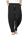 YAOBAOLE Men's Cotton Linen Trousers Drawstring Yoga Beach Pant Men's Lounge Pants Black XL