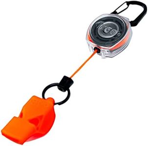 KEY-BAK Secure Safe 24" Retractable Keychain with built-in LOUD Fox40 Emergency Whistle, Carabiner Clip - Retract 4oz & Holds Up To 5 Keys - Clear Case/Orange Cord, Clear