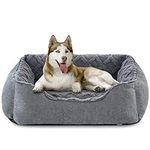 MIXJOY Dog Bed Large Washable Grey Pet Bed(76x61x23cm)- Calming Dog Bed Pet Bed Low Front Edge Puppy Bed with Slip-Resistant Bottom, Rectangle Breathable Dog Bed for Small Medium Large Dogs