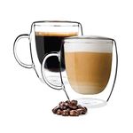 PYYB 2 Large-Capacity Double-Layer Glass Coffee Cups 350ml Insulated Latte Cappuccino Coffee Cups, Ice Cream Dessert Cups with Handles